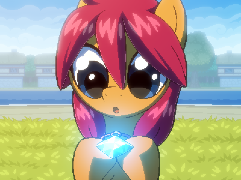 Size: 800x600 | Tagged: safe, artist:rangelost, derpibooru import, oc, oc:trailblazer, unofficial characters only, earth pony, cyoa:d20 pony, cyoa, earth pony oc, gemstones, glow, image, jewelry, necklace, pixel art, png, solo, story included