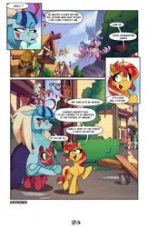 Size: 3500x5369 | Tagged: safe, artist:light262, artist:orin331, derpibooru import, lily, lily valley, sonata dusk, sunset shimmer, vapor trail, oc, oc:alice, oc:patch, earth pony, pegasus, siren, unicorn, comic:together forever, bow, construction pony, hair bow, image, jpeg, ponyville