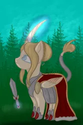 Size: 3600x5400 | Tagged: safe, artist:thecommandermiky, derpibooru import, oc, oc:artura, unofficial characters only, pony, armor, armored pony, cape, clothes, female, image, knight, magic, mare, png, pony oc, queen, solo, somber, sword, weapon, wings