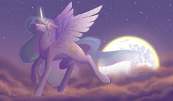 Size: 8500x5000 | Tagged: safe, artist:snailswails, derpibooru import, princess celestia, cloud, image, moon, night, png, sky