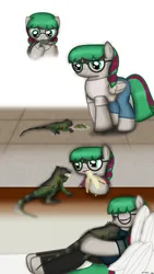 Size: 1920x3413 | Tagged: safe, artist:99999999000, derpibooru import, oc, oc:li anna, unofficial characters only, iguana, lizard, pegasus, pony, banana, clothes, female, filly, foal, food, glasses, image, pegasus oc, pet, png, vegetables, wings