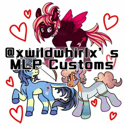 Size: 1500x1500 | Tagged: safe, artist:xwildwhirlx, derpibooru import, oc, oc:cloudy, oc:slide, oc:venus, unofficial characters only, earth pony, pegasus, pony, unicorn, advertisement, advertisement in description, advertising, commission, commission info, image, jpeg