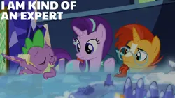 Size: 1920x1080 | Tagged: safe, derpibooru import, edit, edited screencap, editor:quoterific, screencap, spike, starlight glimmer, sunburst, the parent map, cutie map, image, png, quill, twilight's castle