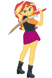 Size: 1900x2850 | Tagged: safe, artist:gmaplay, derpibooru import, sunset shimmer, equestria girls, bunset shimmer, butt, image, looking back, png, simple background, solo, sword, transparent background, weapon