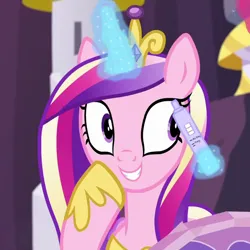 Size: 600x600 | Tagged: safe, derpibooru import, edit, edited screencap, screencap, princess cadance, alicorn, pony, once upon a zeppelin, cropped, crown, female, image, implied pregnancy, jewelry, magic, mare, png, pregnancy test, pregnancy test meme, regalia, solo, tiara