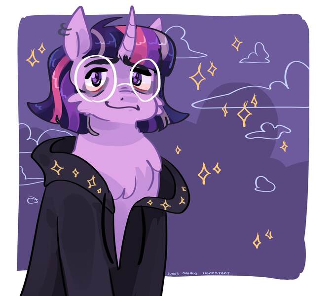 Size: 1280x1137 | Tagged: safe, artist:dmitrymemovznok, derpibooru import, twilight sparkle, pony, unicorn, bags under eyes, cape, chest fluff, clothes, glasses, image, jpeg, solo