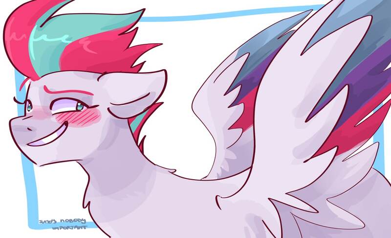 Size: 1280x782 | Tagged: safe, artist:dmitrymemovznok, derpibooru import, zipp storm, pegasus, pony, blushing, g5, image, jpeg, simple background, smiling