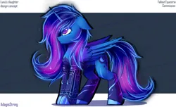 Size: 3300x2000 | Tagged: safe, artist:adagiostring, derpibooru import, princess luna, oc, unofficial characters only, alicorn, fallout equestria, amputee, character design, commission, concept art, cute, glowing mane, image, magic, magic aura, moon, png, prosthetic leg, prosthetic limb, prosthetics, reference sheet, simple background, sketch, standing