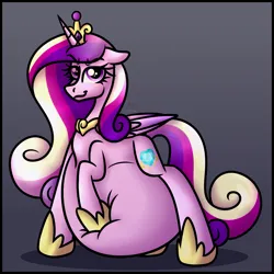 Size: 3000x3000 | Tagged: suggestive, artist:sadfloorlamp, derpibooru import, part of a set, princess cadance, alicorn, pony, abdominal bulge, belly, big belly, cadancepred, colored, colored wings, content, crown, digestion, digestion without weight gain, eyebrows, eyebrows visible through hair, eyelashes, female, floppy ears, folded wings, frame, gradient background, gradient mane, gradient tail, gradient wings, happy, high res, hoof on belly, hoof shoes, huge belly, image, jewelry, lightly watermarked, long mane, looking at you, mare, mass vore, multiple prey, part of a series, peytral, png, post-vore, princess shoes, regalia, satisfied, shading, slim, smiling, smug, smugdance, solo, standing, striped mane, striped tail, stuffed, stuffed belly, tail, thin, unknown prey, vore, wall of tags, watermark, wings