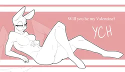 Size: 2600x1500 | Tagged: suggestive, artist:chapaevv, derpibooru import, anthro, advertisement, auction, commission, female, holiday, image, looking at you, png, simple background, solo, valentine's day, ych sketch, your character here