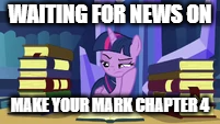 Size: 201x113 | Tagged: safe, derpibooru import, edit, edited screencap, screencap, twilight sparkle, twilight sparkle (alicorn), alicorn, pony, made in manehattan, book, bored, caption, female, frown, grumpy, grumpy twilight, image, image macro, imgflip, looking at something, looking down, mare, meme, meta, picture for breezies, png, reading, text, twilight sparkle is not amused, unamused, waiting
