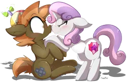 Size: 1305x843 | Tagged: safe, artist:malachimoet, derpibooru import, button mash, sweetie belle, earth pony, pony, unicorn, blushing, colt, cute, duo, duo male and female, female, filly, foal, image, male, png, romantic, shipping, simple background, straight, sweetiemash, transparent background