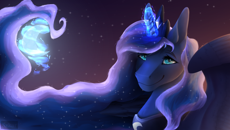 Size: 2907x1649 | Tagged: safe, artist:catbrushes, derpibooru import, princess luna, alicorn, pony, crescent moon, image, moon, png, solo