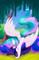 Size: 1280x1938 | Tagged: safe, artist:astralblues, derpibooru import, princess celestia, princess luna, alicorn, pony, female, image, jpeg, royal sisters, siblings, sisters