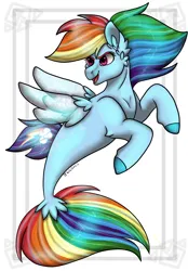 Size: 4176x6000 | Tagged: safe, artist:daynaskully, derpibooru import, rainbow dash, pegasus, pony, seapony (g4), absurd resolution, clothes, cloven hooves, cute, digital art, dorsal fin, ear fluff, female, fin wings, fins, fish tail, flowing mane, flowing tail, image, mare, mermay, multicolored hair, multicolored tail, open mouth, open smile, pink eyes, png, seaponified, seapony rainbow dash, see-through, signature, simple background, smiling, solo, species swap, speedpaint, tail, white background, wings