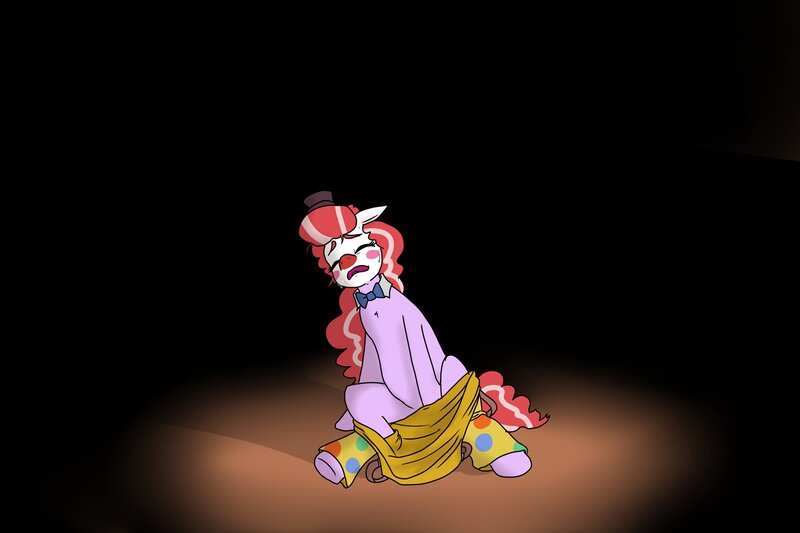 Size: 1800x1200 | Tagged: questionable, artist:pony quarantine, derpibooru import, oc, oc:clown pony, ponified, unofficial characters only, earth pony, pony, black background, bowtie, clown, clown makeup, crying, female, image, implied masturbation, jpeg, mare, simple background, solo, solo female