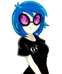 Size: 968x1150 | Tagged: safe, artist:rosemile mulberry, derpibooru import, vinyl scratch, human, equestria girls, black shirt, breasts, busty vinyl scratch, female, image, png, simple background, smiling, solo, white background