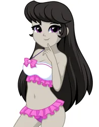 Size: 975x1244 | Tagged: safe, artist:rosemile mulberry, derpibooru import, octavia melody, human, equestria girls, equestria girls series, belly button, breasts, cleavage, clothes, female, image, png, simple background, smiling, solo, swimsuit, white background