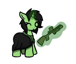 Size: 763x635 | Tagged: safe, artist:neuro, derpibooru import, oc, oc:anonfilly, unofficial characters only, pony, unicorn, clothes, cute, eyes closed, female, filly, glow, glowing horn, gun stock, horn, image, levitation, magic, magic aura, magic wand, png, robes, scope, simple background, smiling, solo, telekinesis, transparent background, unicorn oc
