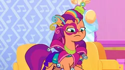 Size: 3072x1727 | Tagged: safe, derpibooru import, screencap, sunny starscout, earth pony, pony, my little pony: tell your tale, spoiler:g5, spoiler:my little pony: tell your tale, spoiler:tyts01e45, female, frown, g5, image, jpeg, mare, ponykind parade-emonium, solo