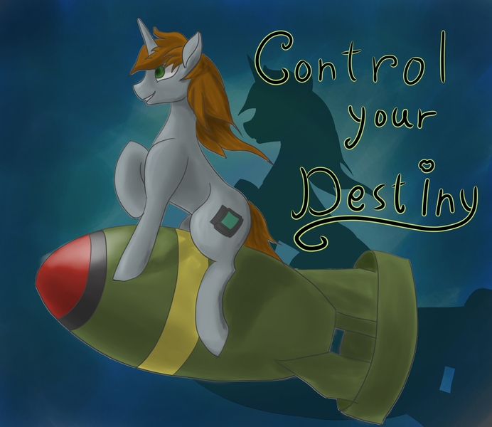 Size: 1500x1300 | Tagged: safe, derpibooru import, oc, oc:littlepip, pony, unicorn, fallout equestria, female, image, jpeg, mare, missing accessory, nuclear bomb, sitting, solo, text