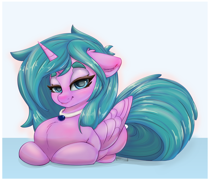 Size: 2480x2140 | Tagged: safe, artist:inkypuso, derpibooru import, oc, oc:sapphire night, pony, chest fluff, female, image, lying down, png, ponyloaf, prone, smiling, solo, solo female