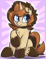 Size: 929x1195 | Tagged: safe, artist:llametsul, derpibooru import, oc, oc:creme cookie, pony, unicorn, chest fluff, choker, ear fluff, female, freckles, image, looking away, mare, png, smiling, solo