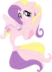 Size: 411x571 | Tagged: safe, artist:durpy, artist:selenaede, artist:user15432, derpibooru import, fluttershy, fluttershy (g3), pegasus, pony, sea pony, seapony (g4), my little pony: the movie, spoiler:my little pony the movie, base used, fin wings, fins, g3, g3 to g4, g4, generation leap, image, looking at you, png, seaponified, seapony fluttershy, simple background, smiling, solo, species swap, white background, wings