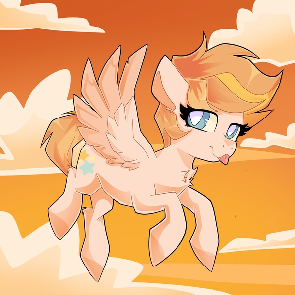 Size: 2048x2048 | Tagged: safe, artist:plushtrapez, derpibooru import, oc, unofficial characters only, :p, chest fluff, cloud, flying, high res, image, jpeg, sky, solo, spread wings, tongue out, wings