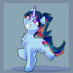 Size: 2048x2048 | Tagged: safe, artist:plushtrapez, derpibooru import, oc, unofficial characters only, pony, unicorn, glow, glowing horn, grin, high res, horn, image, jpeg, magic, raised hoof, raised leg, smiling, solo
