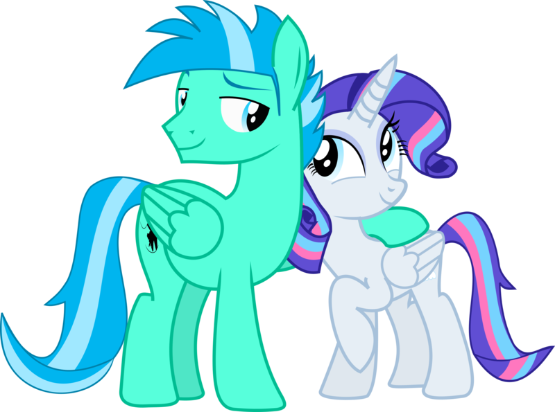 Size: 2258x1679 | Tagged: safe, artist:rarity3257, derpibooru import, oc, oc:sky dancer, oc:stardust falken, unofficial characters only, alicorn, pegasus, pony, alicorn oc, base used, duo, duo male and female, eyebrows, father and child, father and daughter, female, folded wings, horn, image, looking at each other, looking at someone, male, mare, not rarity, pegasus oc, photo, png, side hug, simple background, smiling, smiling at each other, stallion, transparent background, vector, wings