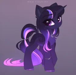 Size: 2723x2699 | Tagged: safe, artist:red_tsukini, derpibooru import, oc, unofficial characters only, pony, unicorn, commission, female, high res, image, magical lesbian spawn, mare, offspring, parent:princess luna, parent:twilight sparkle, parents:twiluna, png, signature, solo