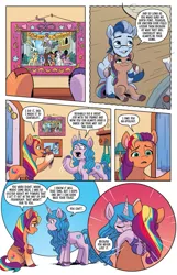 Size: 597x928 | Tagged: safe, derpibooru import, idw, discord, hitch trailblazer, izzy moonbow, pipp petals, sunny starscout, zipp storm, draconequus, earth pony, pegasus, pony, unicorn, spoiler:g5comic, spoiler:g5comic10, argyle starshine, comic, g5, image, mane five (g5), old man discord, png