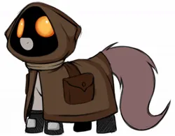 Size: 1224x954 | Tagged: safe, artist:lockheart, derpibooru import, oc, unofficial characters only, earth pony, pony, cloak, clothes, explicit source, female, glow, glowing eyes, image, jawa, jpeg, mare, simple background, solo, star wars, white background