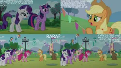 Size: 2000x1125 | Tagged: safe, derpibooru import, edit, edited screencap, editor:quoterific, screencap, applejack, cloudchaser, coco crusoe, fluttershy, pinkie pie, rainbow dash, rarity, royal riff, spike, spring melody, sprinkle medley, twilight sparkle, the mane attraction, image, mane six, png