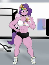 Size: 1702x2287 | Tagged: safe, artist:matchstickman, derpibooru import, pipp petals, anthro, pegasus, plantigrade anthro, pony, abs, biceps, breasts, busty pipp petals, calves, clothes, deltoids, female, g5, gym, image, jpeg, mare, mobile phone, muscles, muscular female, phone, pump petals, shoes, solo, thighs, thunder thighs