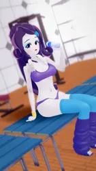 Size: 1080x1920 | Tagged: suggestive, artist:hornydogo, derpibooru import, rarity, human, equestria girls, 3d, adorasexy, belly button, bottle, breasts, busty rarity, cute, gym, image, jpeg, koikatsu, sexy, stupid sexy rarity, water bottle