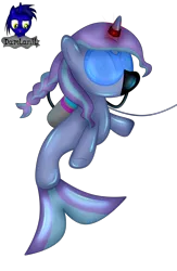 Size: 2820x4314 | Tagged: safe, artist:damlanil, derpibooru import, oc, oc:healing winds, unofficial characters only, mermaid, pony, unicorn, air tank, bdsm, bodysuit, bondage, catsuit, clothes, commission, encasement, female, horn, horn ring, image, jewelry, latex, latex suit, leash, magic suppression, mare, png, rebreather, ring, rubber, shiny, show accurate, simple background, solo, suit, transparent background, vector