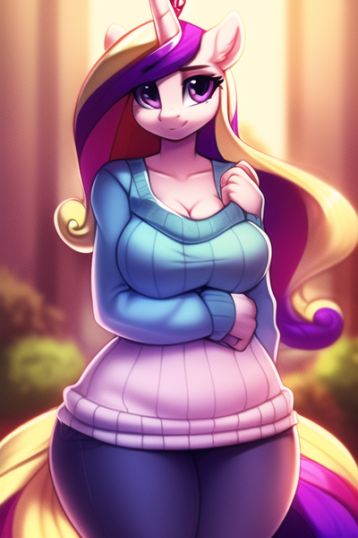 Size: 512x768 | Tagged: safe, derpibooru import, machine learning generated, novelai, stable diffusion, princess cadance, alicorn, anthro, image, png, solo