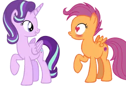 Size: 1036x728 | Tagged: safe, artist:scootadash4ever, derpibooru import, scootaloo, starlight glimmer, alicorn, pegasus, pony, 2023, alicornified, blushing, derpibooru exclusive, duo, ear blush, female, folded wings, glimmerloo, heart, heart eyes, image, lesbian, looking at each other, looking at someone, love at first sight, mare, older, older scootaloo, open mouth, png, race swap, raised hoof, shipping, show accurate, simple background, smiling, spread wings, starlicorn, teeth, transparent background, wingboner, wingding eyes, wings, xk-class end-of-the-world scenario