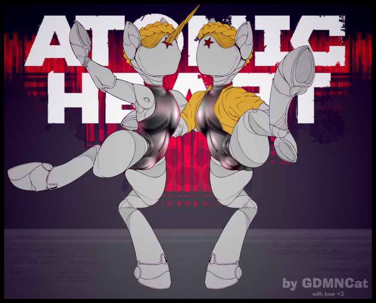 Size: 4095x3297 | Tagged: questionable, artist:goddamncat, derpibooru import, ponified, cyber pony, cyborg, pony, robot, robot pony, unicorn, abstract background, absurd resolution, adorasexy, aesthetics, armpits, atomic heart, ballerina, ballet, belly button, bipedal, bipedal leaning, blank flank, bodyguard, bodysuit, braid, butt, cameltoe, clothes, costume, cute, cyber legs, dancing, duo, duo female, female, frog (hoof), full body, game, hooves, horn, hug, image, jacket, leaning, leotard, logo, looking at you, mare, metal, plot, png, pose, poster, raised head, raised hoof, raised leg, red star, rule 85, sexy, shipping, siblings, sketch, soviet, soviet star, soviet union, sovietpunk, standing, standing on one leg, swimsuit, twins, underhoof, wallpaper, wide hips, wip, yellow mane