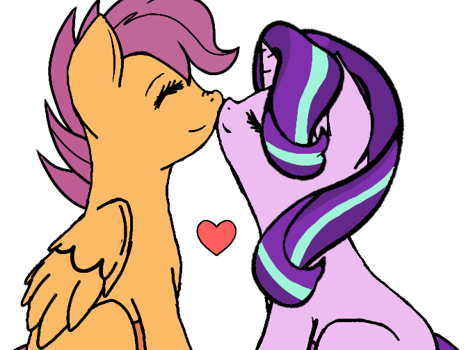 Size: 680x503 | Tagged: artist needed, safe, derpibooru import, scootaloo, starlight glimmer, pegasus, unicorn, colored, cute, cutealoo, derpibooru exclusive, duo, female, flat colors, folded wings, glimmerbetes, glimmerloo, heart, image, lesbian, nuzzling, older, older scootaloo, png, shipping, simple background, sitting, smiling, transparent background, wings