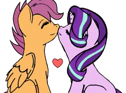 Size: 680x503 | Tagged: artist needed, safe, derpibooru import, scootaloo, starlight glimmer, pegasus, unicorn, colored, cute, cutealoo, derpibooru exclusive, duo, female, flat colors, folded wings, glimmerbetes, glimmerloo, heart, image, lesbian, nuzzling, older, older scootaloo, png, shipping, simple background, sitting, smiling, transparent background, wings