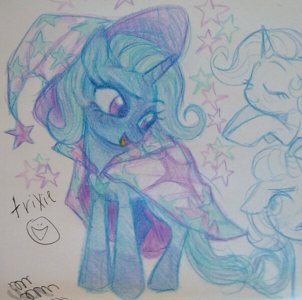 Size: 1426x1419 | Tagged: safe, artist:dulcesilly, derpibooru import, trixie, pony, unicorn, image, jpeg, solo, traditional art