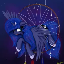 Size: 4000x4000 | Tagged: safe, artist:ser-p, derpibooru import, princess luna, pony, absurd resolution, dreamcatcher, image, png, solo