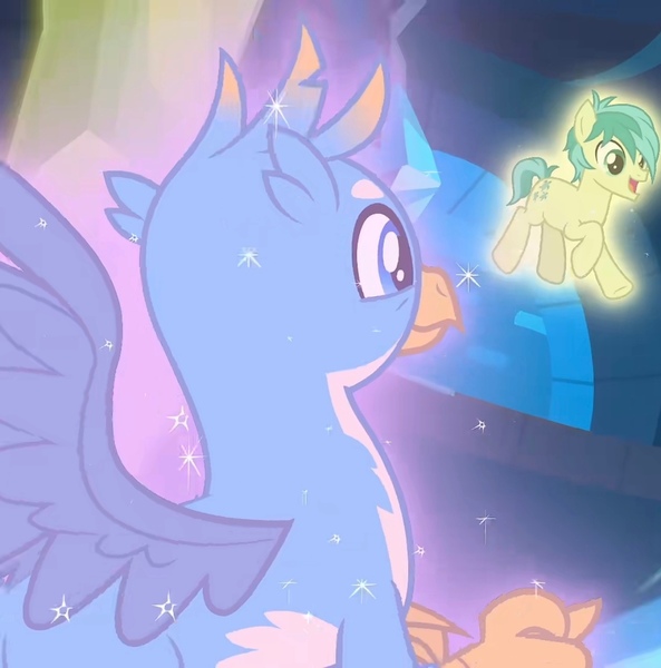 Size: 1227x1242 | Tagged: safe, derpibooru import, gallus, sandbar, earth pony, gryphon, school raze, season 8, spoiler:s08, element of kindness, element of magic, image, jpeg, male