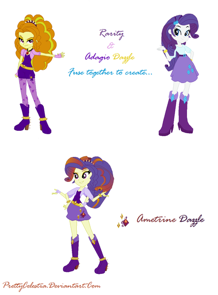 Size: 990x1340 | Tagged: safe, artist:prettycelestia, derpibooru import, adagio dazzle, rarity, belt buckle, boots, clothes, eyeshadow, fusion, gradient mane, headband, high heel boots, image, jewelry, magenta eyes, makeup, multiple arms, png, ring, shoes
