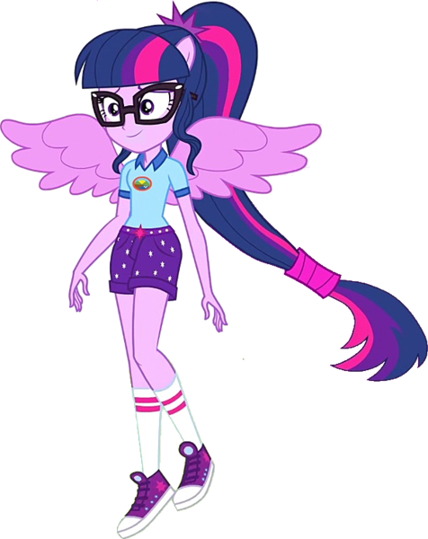 Size: 600x757 | Tagged: safe, derpibooru import, edit, edited screencap, editor:incredibubbleirishguy, screencap, sci-twi, twilight sparkle, equestria girls, legend of everfree, background removed, camp everfree logo, camp everfree outfits, full view, image, png, ponied up, pony ears, ponytail, scitwilicorn, simple background, smiling, spread wings, transparent background, wings