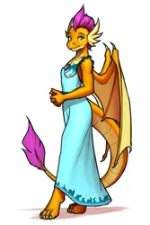 Size: 2000x3000 | Tagged: safe, artist:mykegreywolf, derpibooru import, smolder, anthro, dragon, clothes, dress, image, png, simple background, solo, white background