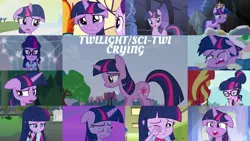 Size: 1280x721 | Tagged: safe, derpibooru import, editor:quoterific, sci-twi, twilight sparkle, twilight sparkle (alicorn), alicorn, unicorn, a canterlot wedding, equestria girls, friendship games, friendship is magic, legend of everfree, once upon a zeppelin, princess twilight sparkle (episode), rainbow rocks, school daze, shadow play, the ending of the end, the mean 6, winter wrap up, big crown thingy, crying, element of magic, floppy ears, image, jewelry, jpeg, regalia, unicorn twilight